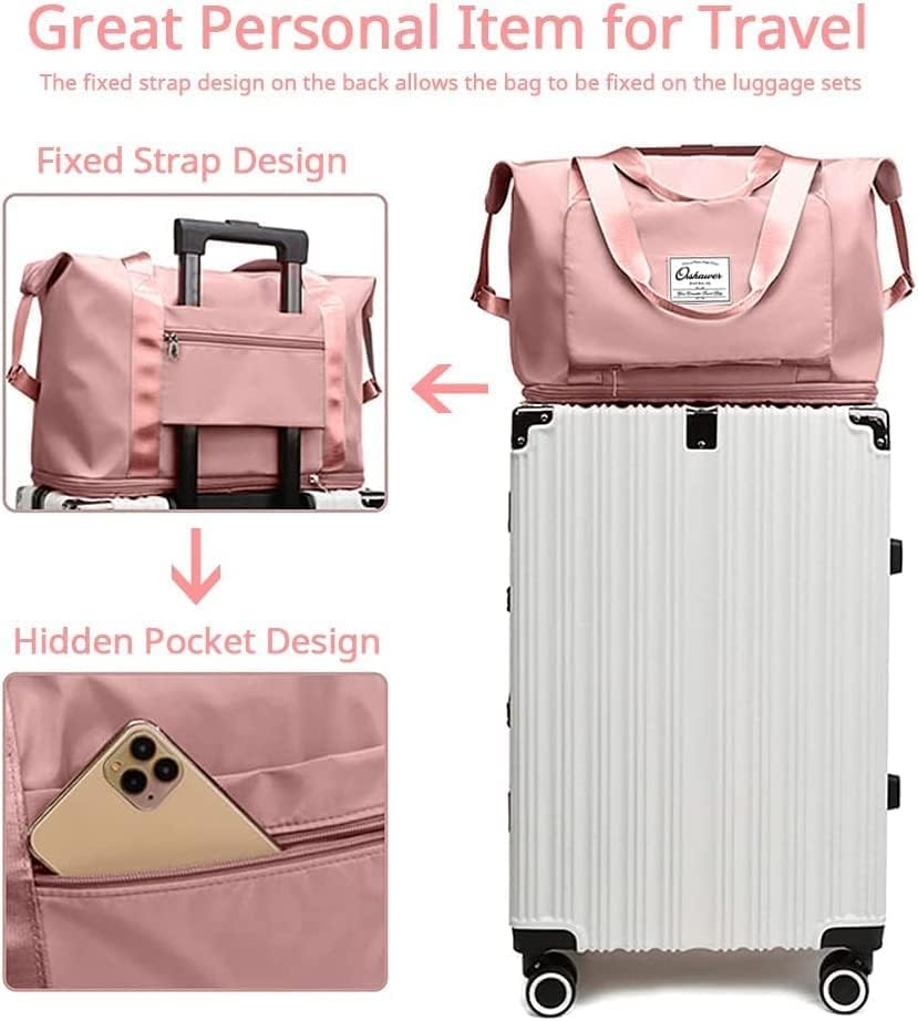 Image of bagsmart Alphabita Foldable Travel Duffel Bag Large Capacity Folding Lightweight Waterproof Carry Luggage Fashion Cosmetic Bag (Light Pink), 23 cm