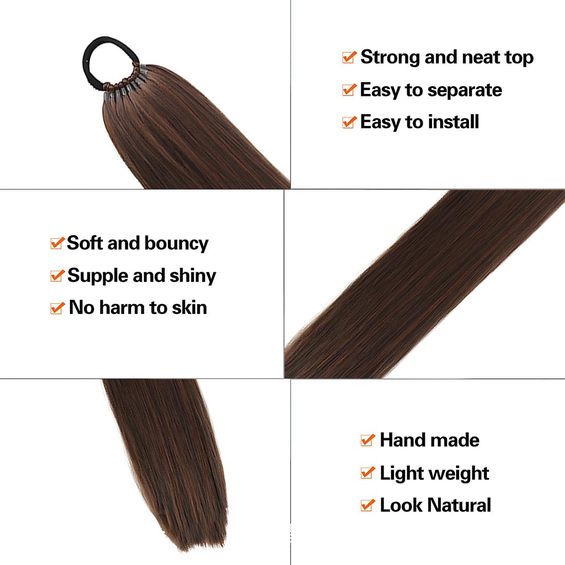 Coleta Postiza Extensiones Pelo, Coleta Postiza Pelo Naturalde De 60 Cm De Largo Cabello Liso, Cabello Sintético Para Mujeres Y Niñas