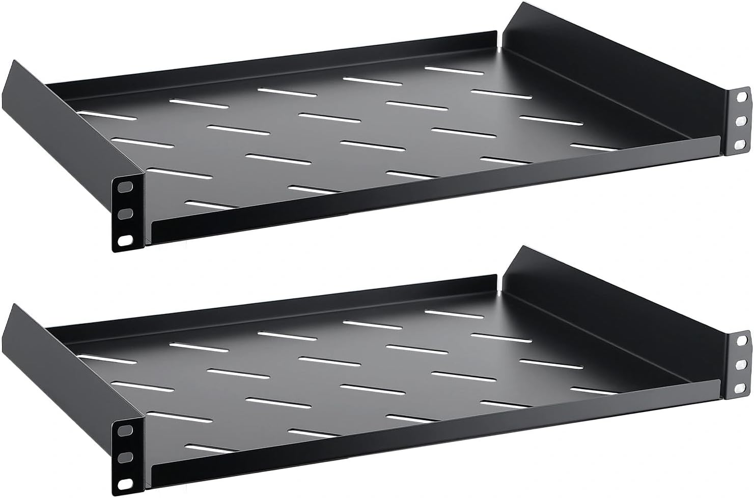 2U Server Rack Shelf, 16" Mounting Depth, Vented Rack Mount Shelf Cantilever Tray for 19" Equipment Racks and Cabinet, Weight Capacity 50lb, Black, 2PCS
