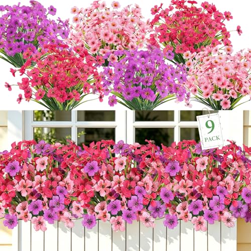 Dremisland 9 Bundles Artificial Flowers for Outdoors Decoration UV Resistant Silk Faux Daisy Flowers Fake Plastic Plants Greenery Shrub Garden Porch Window Box Spring Summer Decor image 8