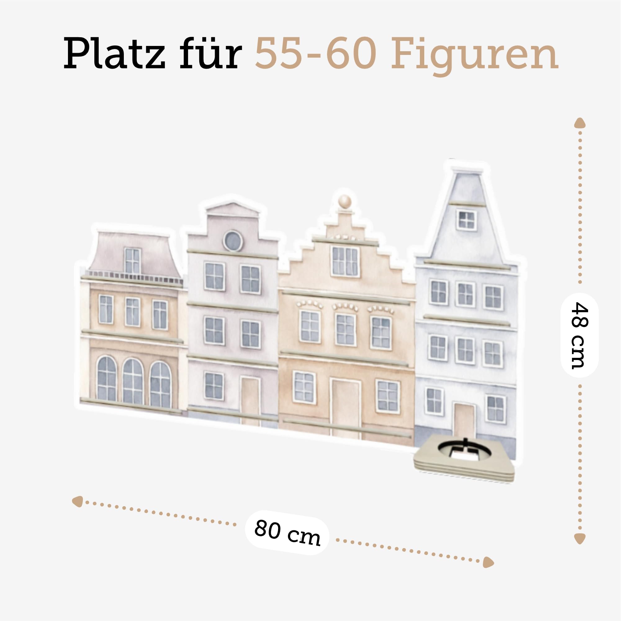 Farbklecks-Collection Musikboxregal Stadthaus Grau Beige, Wandregal für bis zu 60 Hörfiguren, Maße 80 x 48 x 6 cm, mit speziellem Ablagefach kompatibel mit Toniebox, handgefertigt in Deutschland