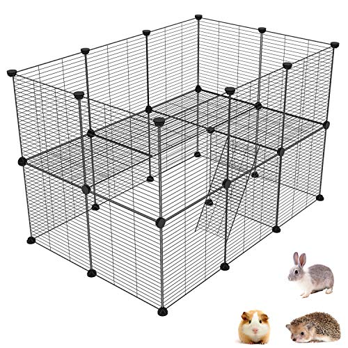 SIMPDIY recinto de Metal para Mascotas, recinto para pequeños Animales DIY/Jaula de Ejercicio portátil Interior/Exterior para Cachorro, Conejo, Conejillo de Indias, 26 de Paneles (35x35cm)