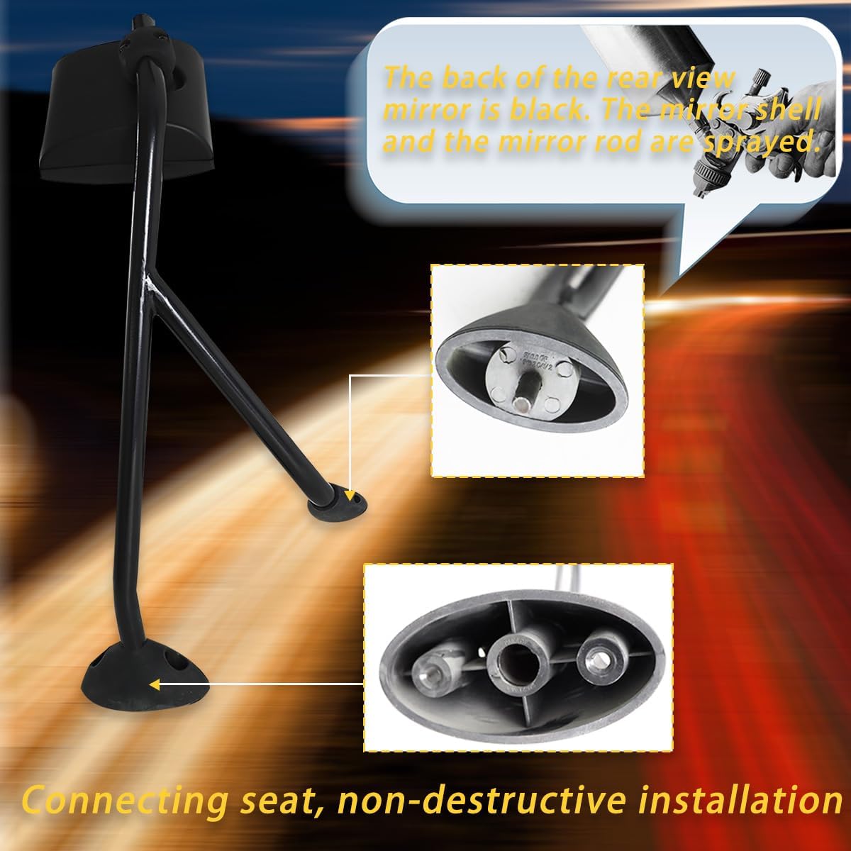 Black Hood Mirror Replacement for International Prostar 2008-2007 Semi Trucks with Mounting Arm Convex Mirrors Driver Left and Passenger Right Side
