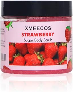 XMEECOS Strawberry Sugar Body Scrub Cruelty Free Moisturize Skin Heals Cracked Skin with Strawberry extract| Sugar Scrub| Exfoliating (Strawberry)
