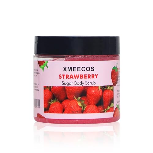 XMEECOS Strawberry Sugar Body Scrub Cruelty Free Moisturize Skin Heals Cracked Skin with Strawberry extract| Sugar Scrub| Exfoliating (Strawberry)