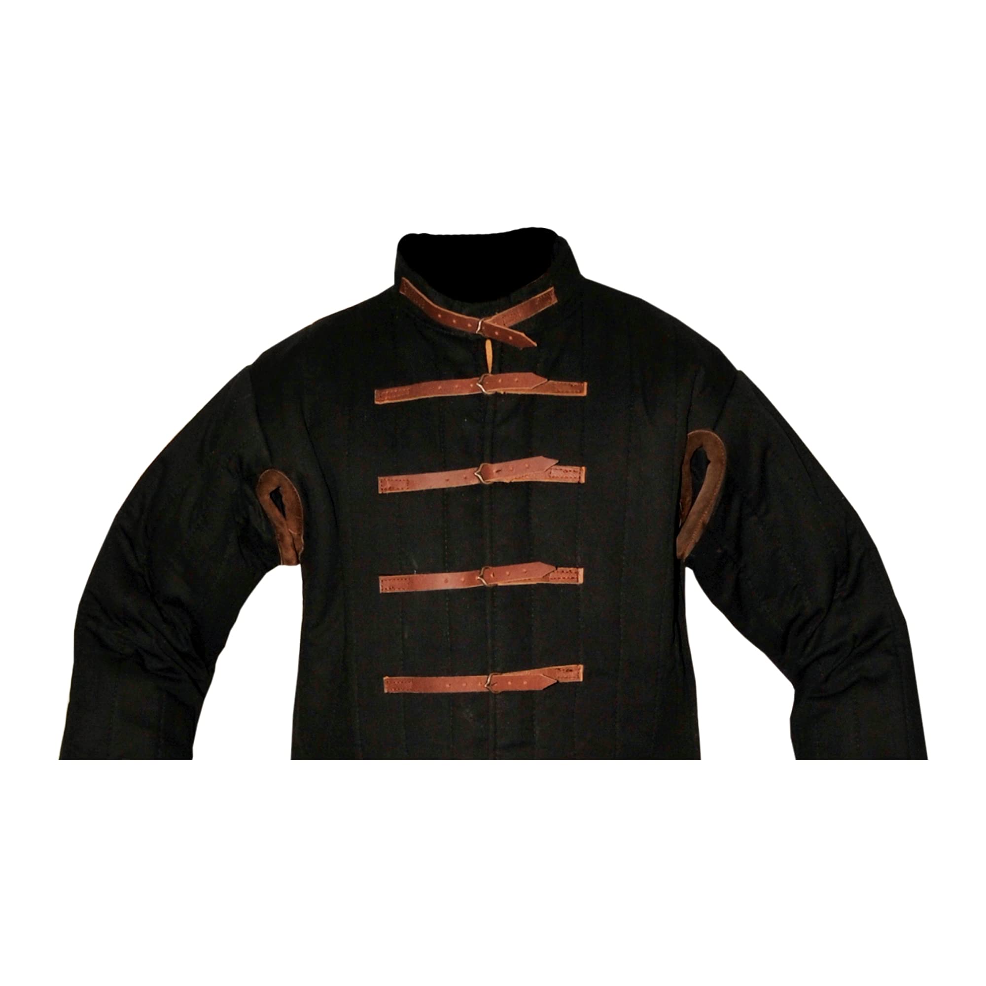 GDFB Get Dressed for Battle Gambeson mit Lederschnallen Größe XL Farbe: schwarz Mittelalter Reenactment LARP
