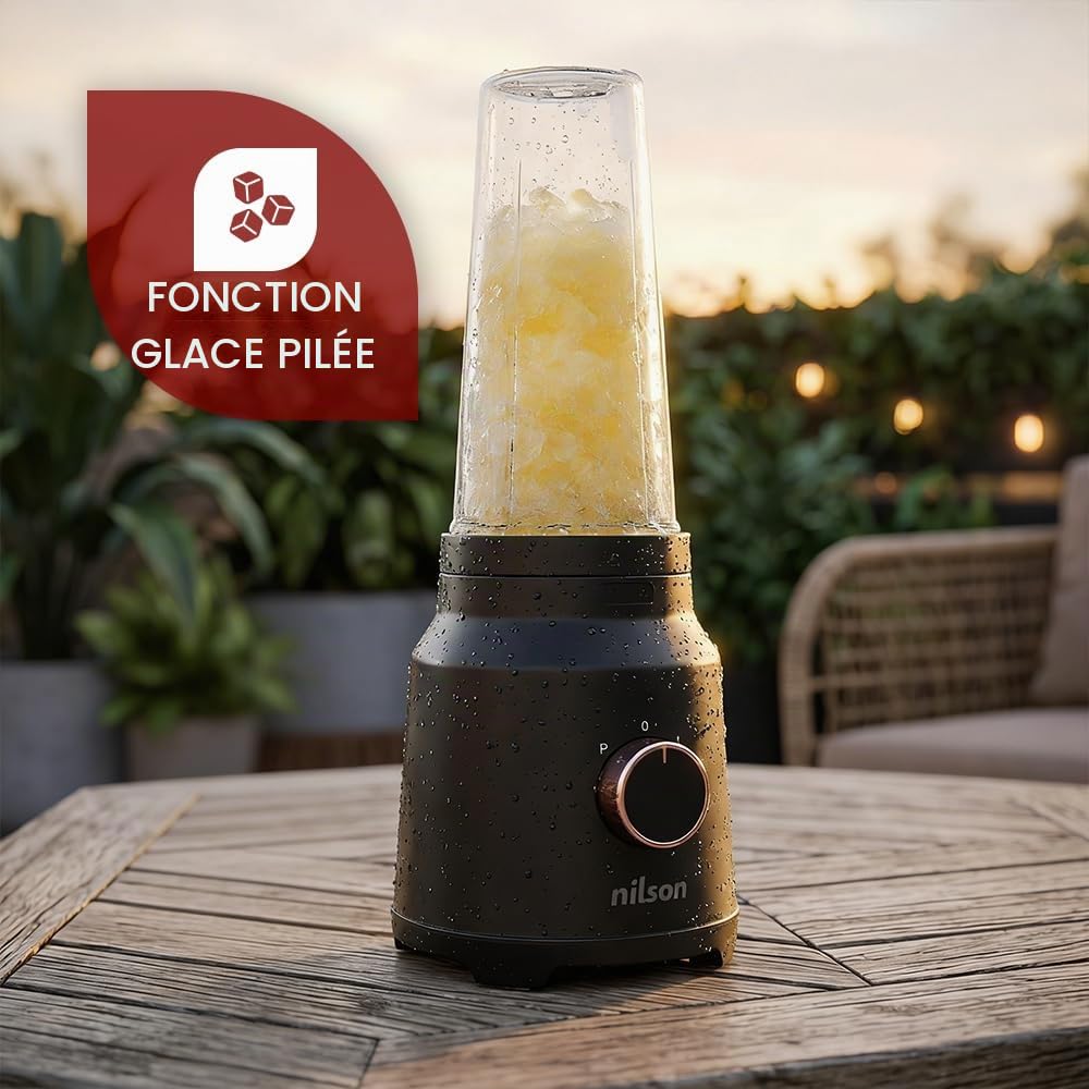 Mixeur nutritionnel, 320 W, puissance maximale, capacité 0,6 l, 4 vitesses, contrôle manuel, mélange, broyage et hache glace, fonction turbo, NPB35002V, câble 80 cm, noir