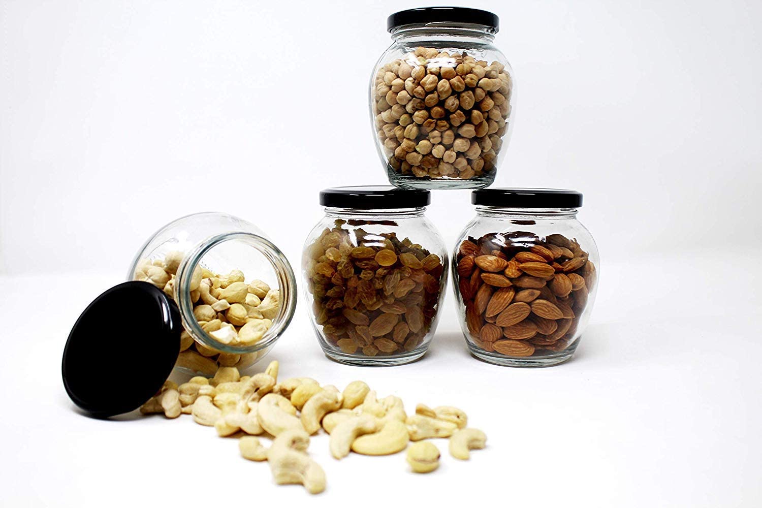 Glass Jar with Air Tight Metal Lid I Kitchen Storage Jars for Spices, Coffee, Sugar & Dry Fruits I Grocery Storage Container I Kitchen Pantry Organiser Jar (MATKA GLASS JAR - 500 ML - PACK OF 4)
