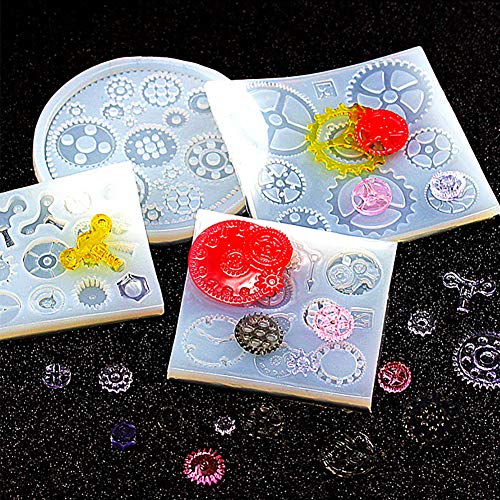 WANDIC Gear Mold, 4 Pack Steampunk Cogs Molds Clock Gears Silicone Mold for Jewelry Polymer Clay Crafting Projects - Thumbnail 4