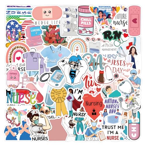 100 Pcs Nurses Day Stickers - Waterproof Vinyl Nursing Theme Stickers for Skateboard, Laptop, Fridge, Phone & Luggage (Assorted Nurse Designs) (Nurse's Day -100)