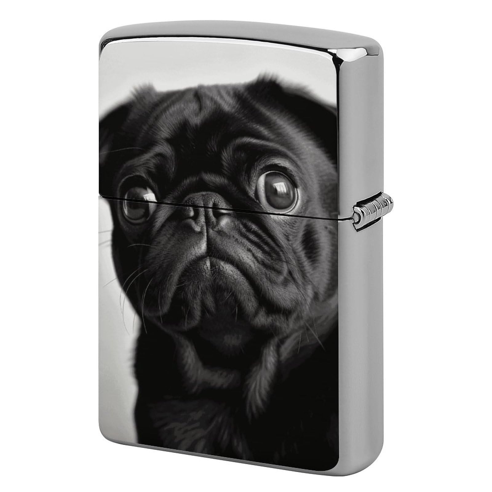 Cute Black Pug Dog Lighter Case Cover Vintage Metal Lighter Sleeve Reusable Lighter Protective Cover Decorative Lighter Holder Birthday Gifts for Men Women