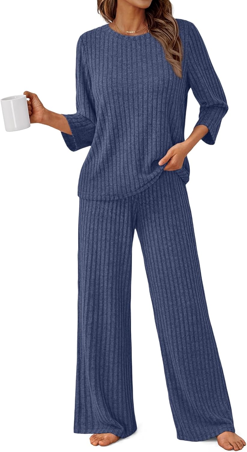 LILLUSORY Womens 2 Piece Lounge Sets Pajamas Matching Outfits 2026 3/4 Sleeve Fall Clothes Vacation Comfy Casual Sweatsuits