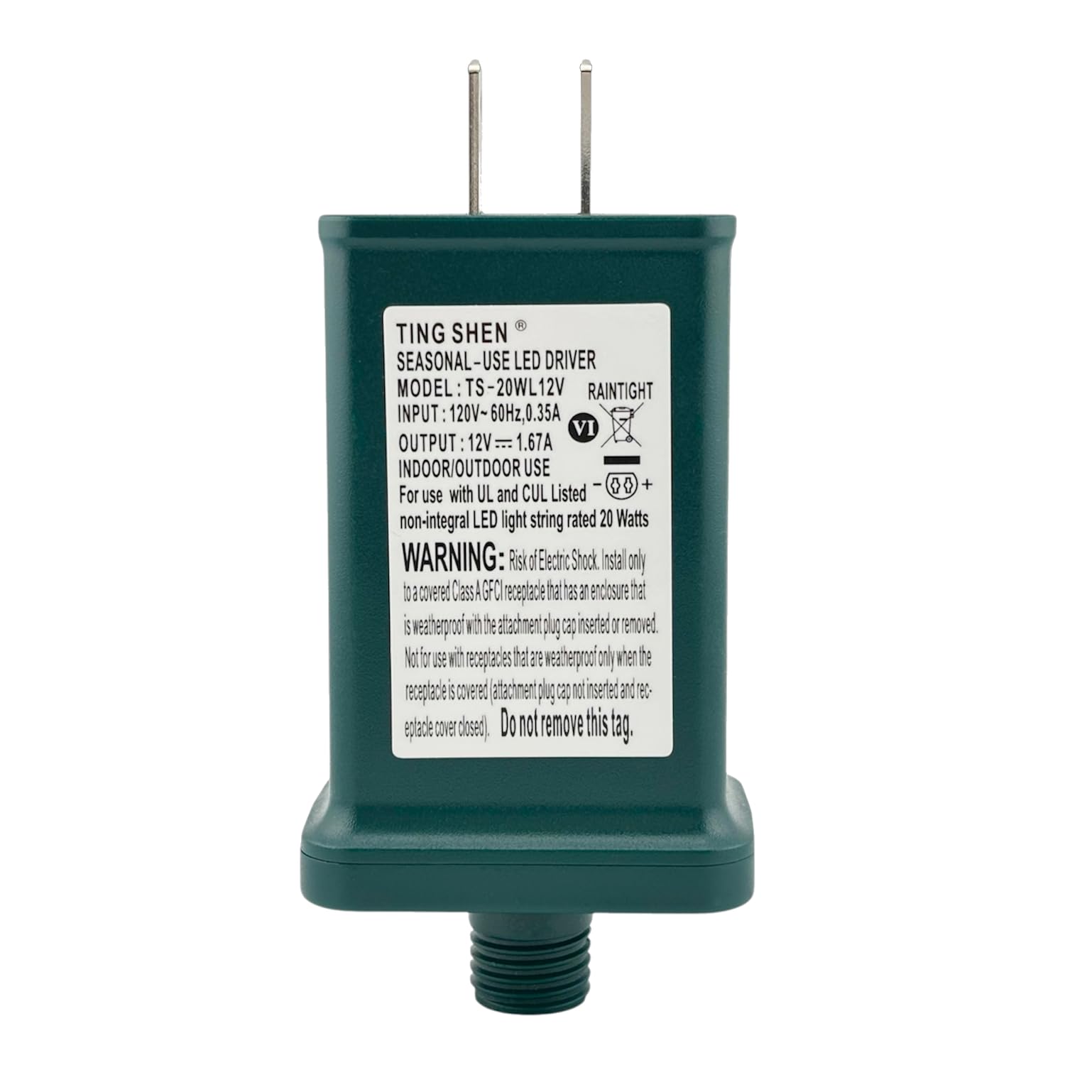 Goodsby Class 2 LED Transformer for Christmas X-Mas Tree Lights, Holiday Lighting, LED String Light 12V 1.67A Power Supply 20W Raintight US Plug Power Adapter UL-Listed TS-20WL12V (Right Positive)