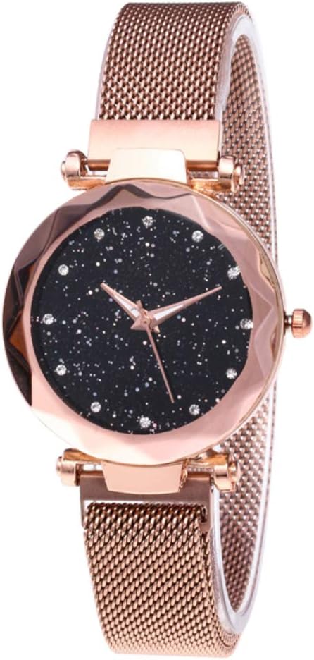 Womens Crystal Starry Sky Quartz Watch - Diamond Cutting Glass Mirror, with Magnetic Buckle Band Elegance Women's Wrist Watch