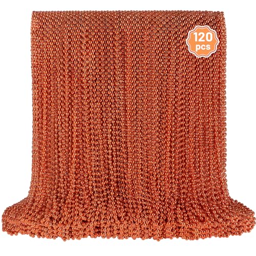 YAXINRUI 120 PCS Orange Bead Necklace Orange Mardi Gras Beads 33 Inch Halloween Beaded Necklace for Mardi Gras Christmas Halloween Festive Events