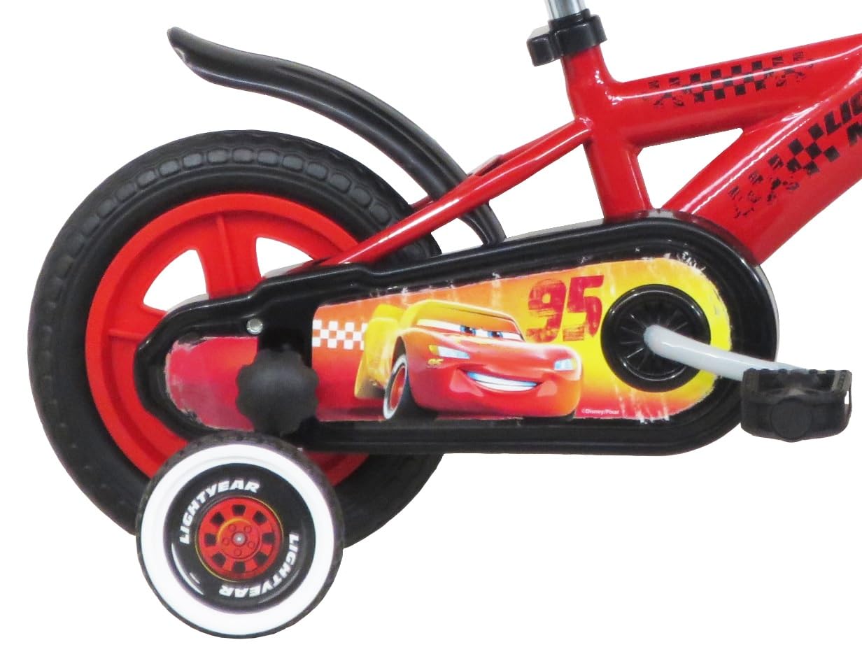 Disney Vélo 10'' Enfant Cars/MC Queen avec Plaque Avant décorative, Garde Boue, Carter, Roues bâtons & 2 stabilisateurs