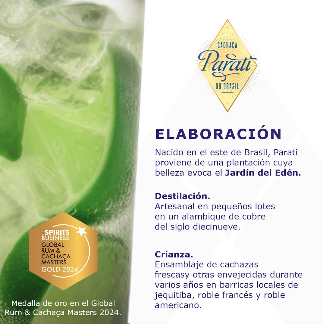 PARATI - Cachaça - Oro 2024 Rum & Cachaça Masters - Origen Brasil - 38% De Alcohol - Botella 700 ml