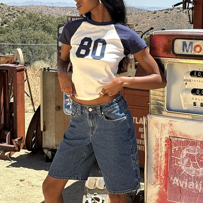 Baby Tee Women Y2k Short Sleeve Jersey Number Graphic Crop Top Slim Fit Crewneck Teen Girl Vintage Going Out Shirt4