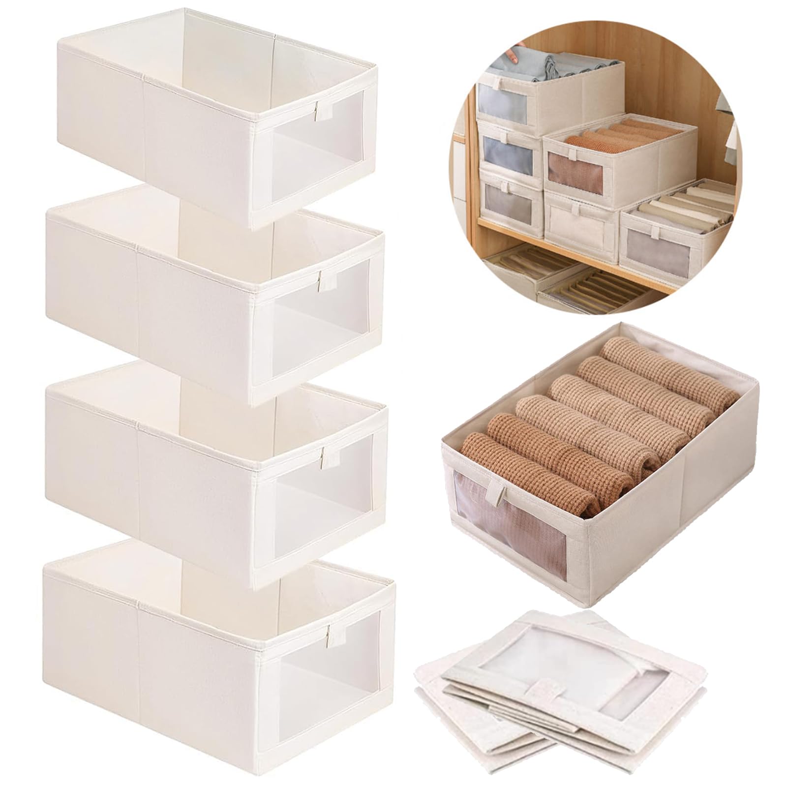 Beauenty Wardrobe Clothes Organizer, 4 Pack Drawer Organizers and Storage, Foldable Closet Organizer Bins Storage Containers for Organizing Clothing Jeans Toys Book Shelves Closet Wardrobe (4PC)