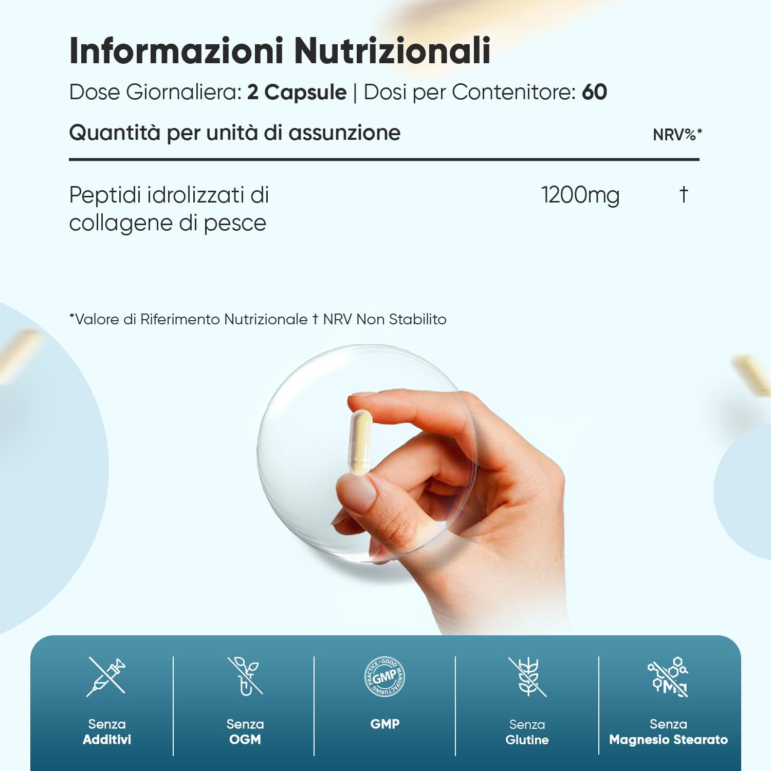 Collagene Marino Idrolizzato da 1200mg, 100% Puro, in 120 Capsule, Peptidi di Collagene Idrolizzato di Tipo 1 e 3 Titagen (2 Mesi di Fornitura), Privo di Magnesio Stearato e Senza Glutine né Additivi