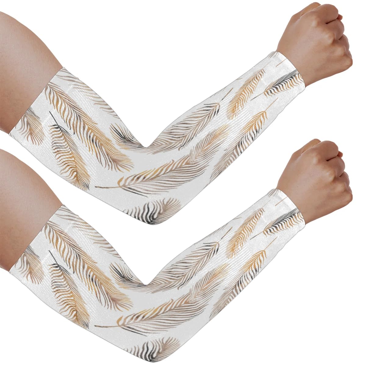 Eativisa Gardening Sleeves for Women Men Arm Sleeves Feathers Leaves Anti-Slip Defense Sun Protection Sleeves Breathable UV Cooling Farmer Sleeves Cover Arms for Sport Outdoor Running