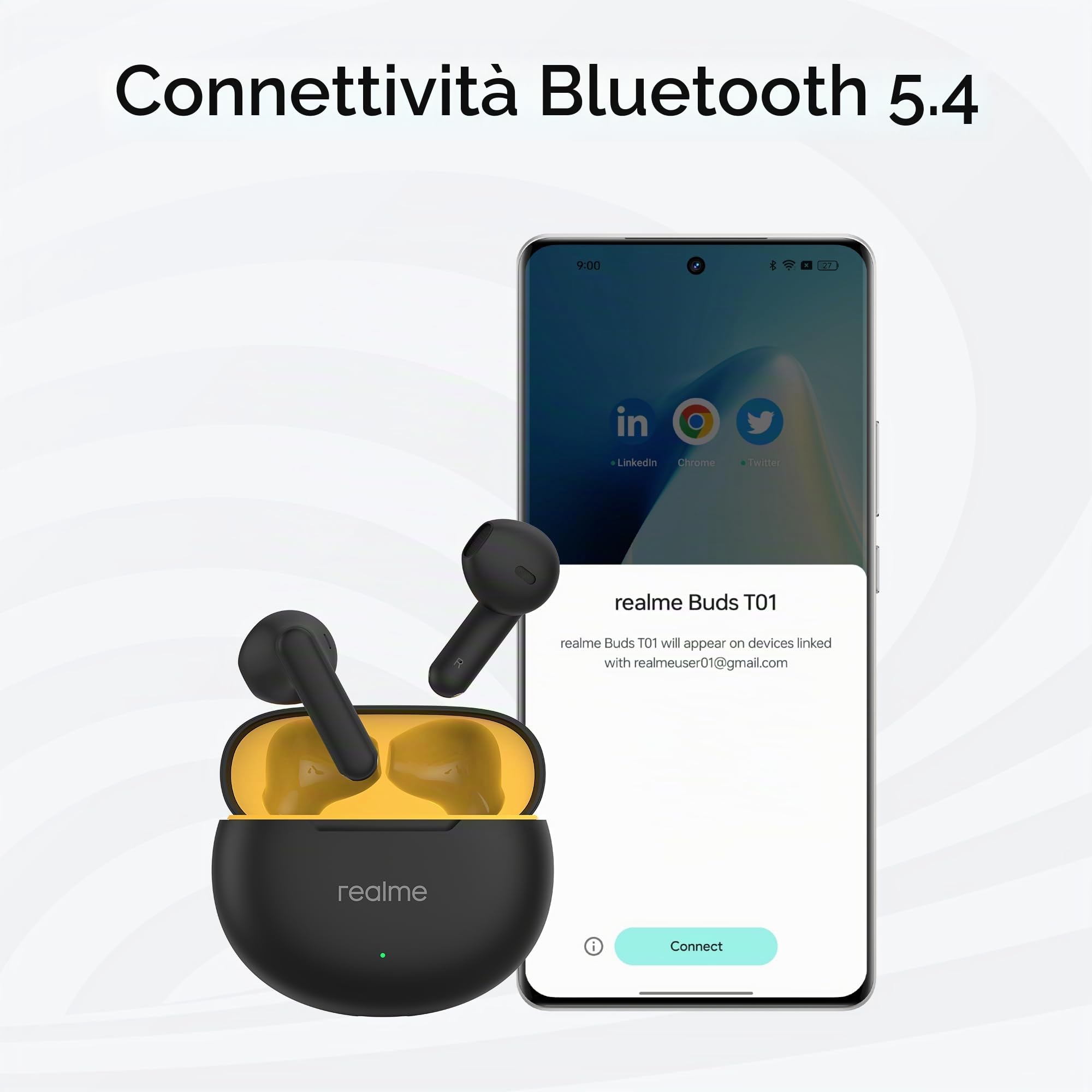 realme Buds T01 - Auricolari in-ear wireless con AI ENC per chiamate, driver dinamico da 13 mm, batteria fino a 28 ore, latenza 88 mm, Bluetooth V5.4 e Google Fast Pair (nero)