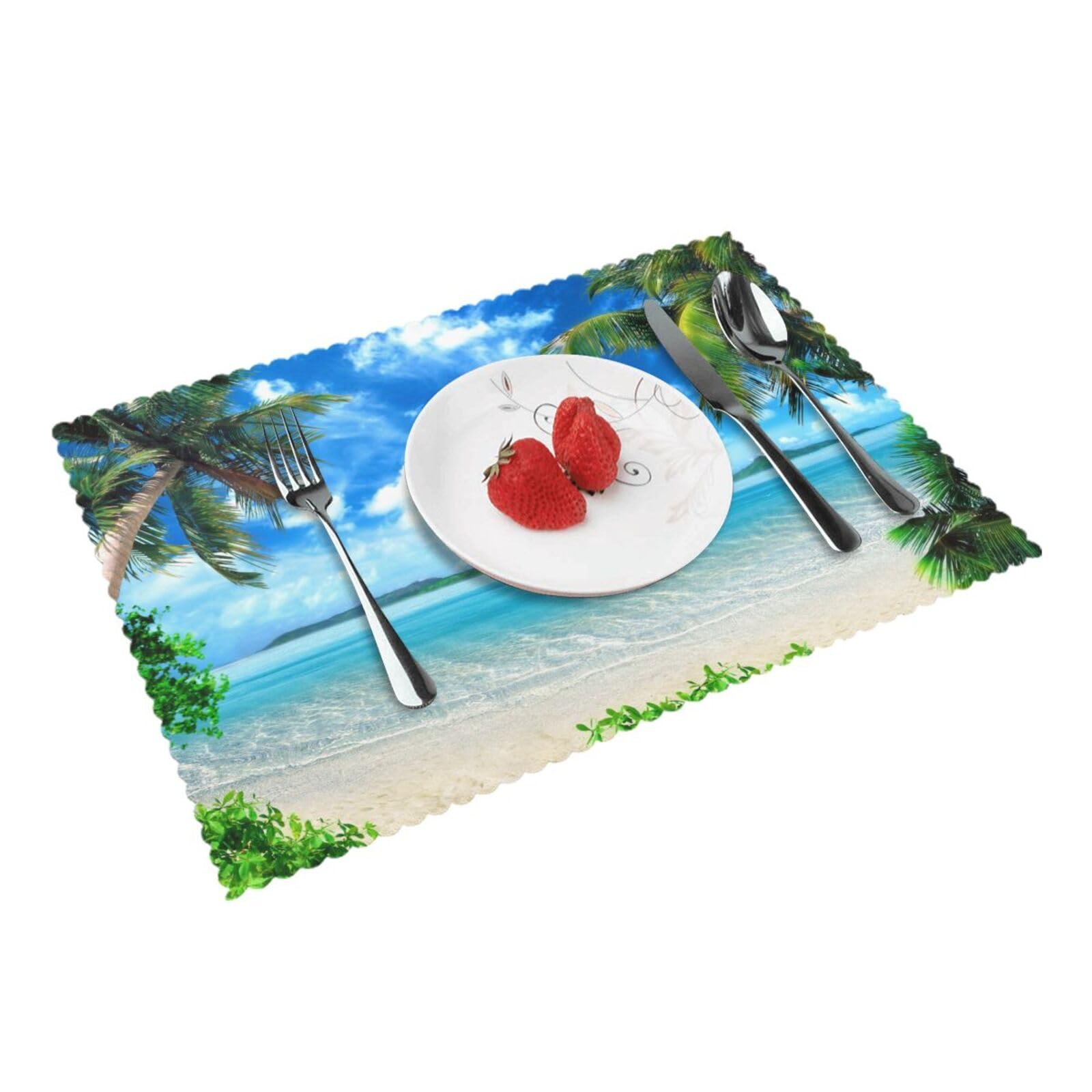 Bnvsadc Beach Palm Tree 4 Pcs Heat Resistant Placemat 45X30 Cm, Printed Non-Slip Place Mats For Kitchen Dining Table Indoor Outdoor