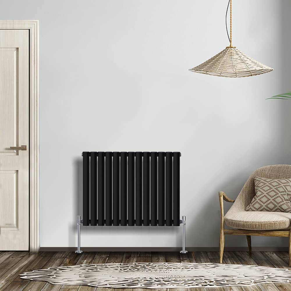 NRG Modern Radiator Black 600x767mm Single Oval Panel Heater Interior Designer Horizontal Bathroom Radiators