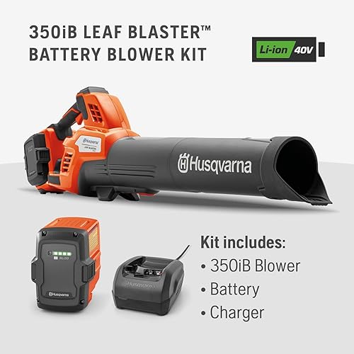Miniatura 9 de Husqvarna Leaf Blaster 970569904 - Soplador de hojas inalámbrico alimentado por batería de 350iB, soplador de 200 MPH de 800 CFM con motor sin