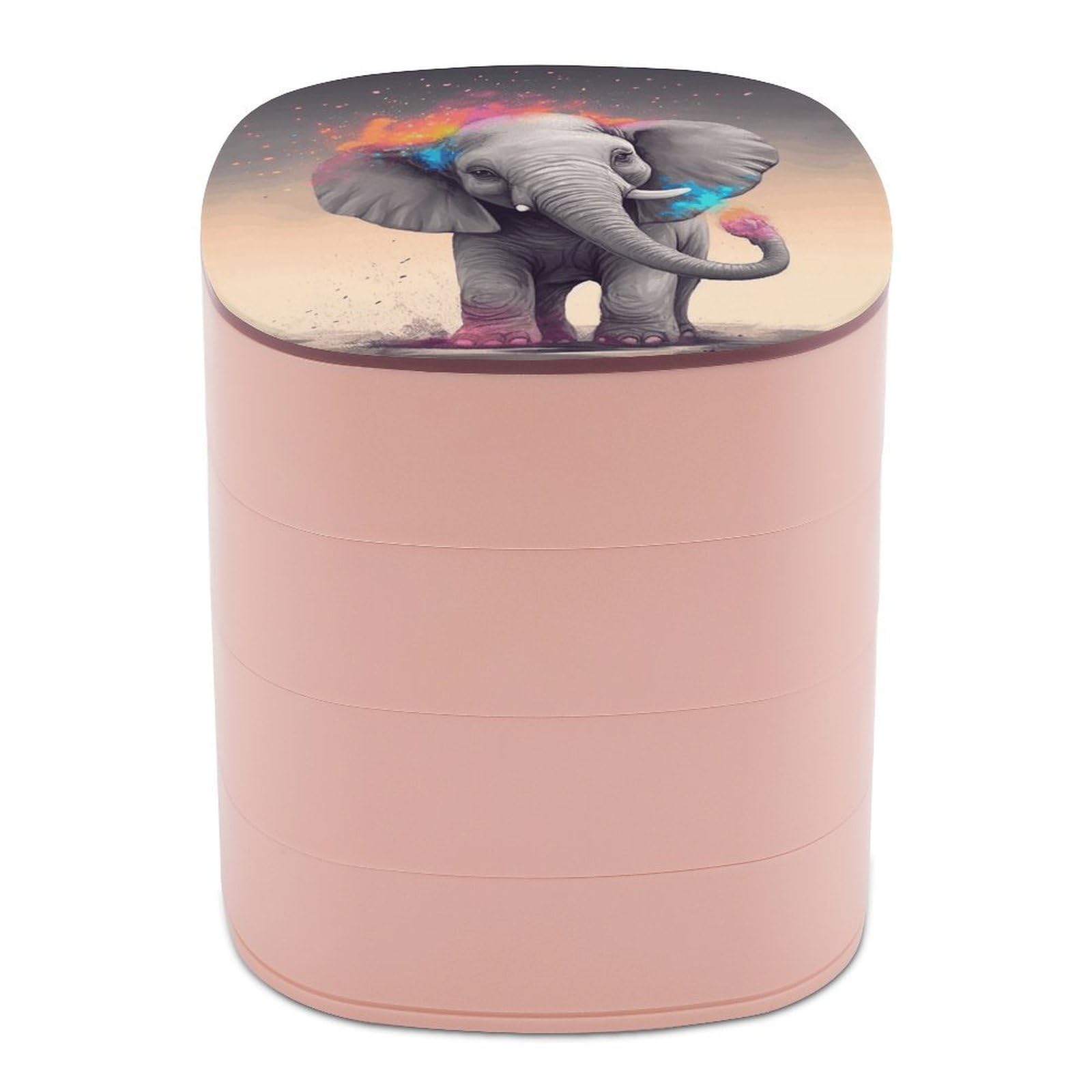 FekiLoot Animal Cartoon Elephant Jewelry Box 4-Layers Rotatable Jewelry Organizer Storage Box with Mirror Cute Travel Jewelry Case Portable Earring Holder Organizer for Ring Necklace Bracelet