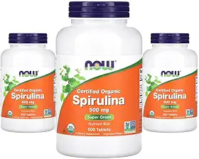 Now Foods Spirulina Orgânica 500mg 500 Tablets 3 unidades Produto Importado