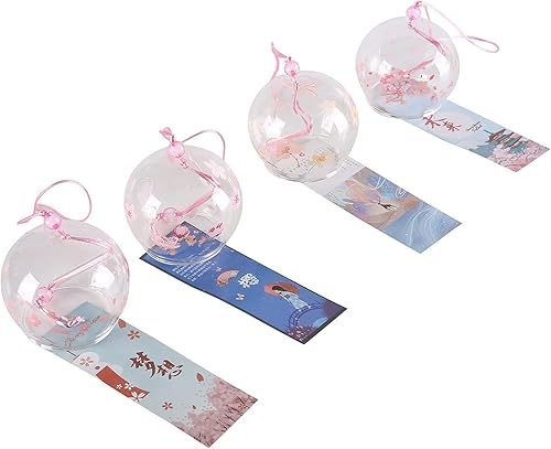 Miniatura 2 de Falytemow Juego de campanas de viento japonesas, románticas flores, campanas de viento hechas a mano, de cristal, estilo japonés, para decoración
