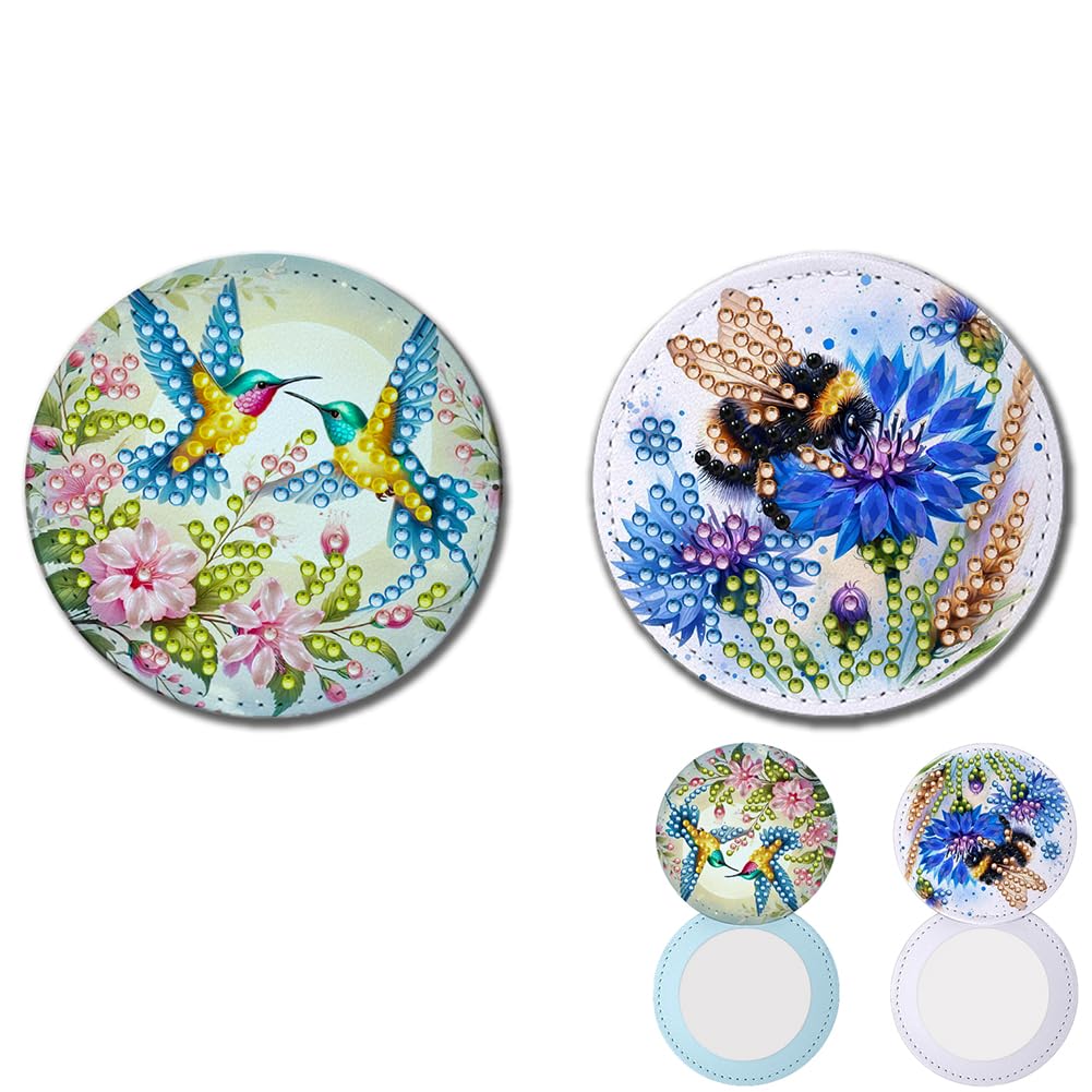 Arts and Crafts Kits, DIY Diamond Painting Handheld Round Mirror Diamond Painting Crafts Rhinestones Cosmetic Mirror Lightweight Portable Cosmetic Mirrors for Outdoor Travel Hiking Picnic