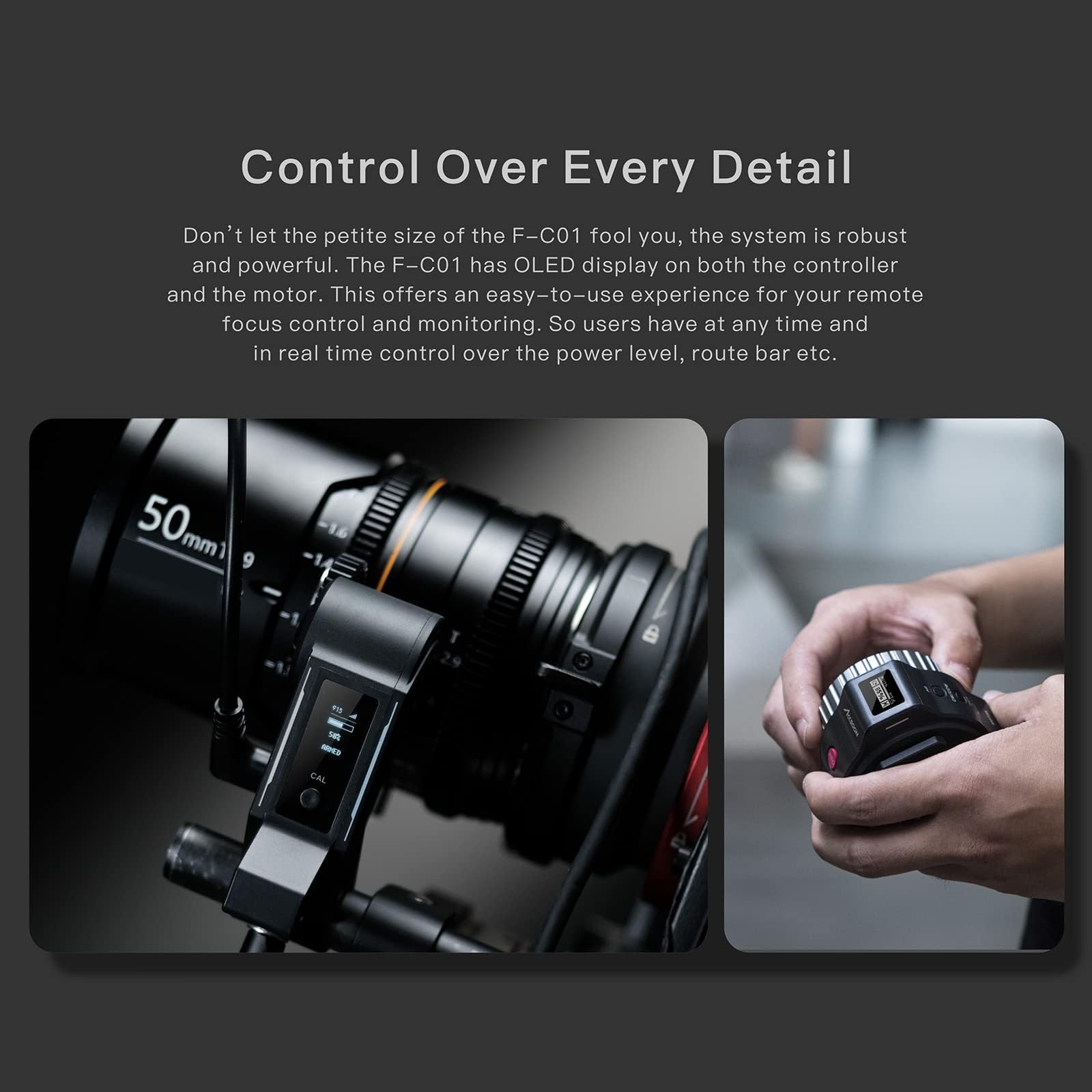Accsoon F-C01 Wireless/Wired FHSS Lens Control System Wireless Anti-Interference Follow Focus Lens Zoom Control 100m Effective Distance HD OLED Screen for DSLRs/Mirrorless Cameras