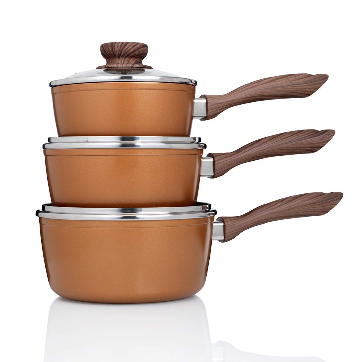 JML Copper Stone Pans: Saucepans - 6 Piece pan Sets in The Amazing Copper Stone Range of Non-Stick cookware