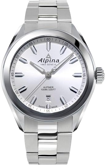 ALPINA Mens Alpiner Stainless Steel Swiss 3-Hand Date Quartz, Sapphire Crystal, 42mm