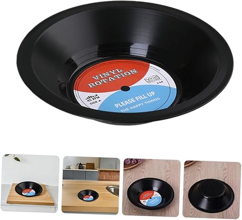 Miniatura 8 de Juego de cuencos de almacenamiento de discos de vinilo, cuencos de plástico vintage para frutas y postres, suministros de fiesta de música retro
