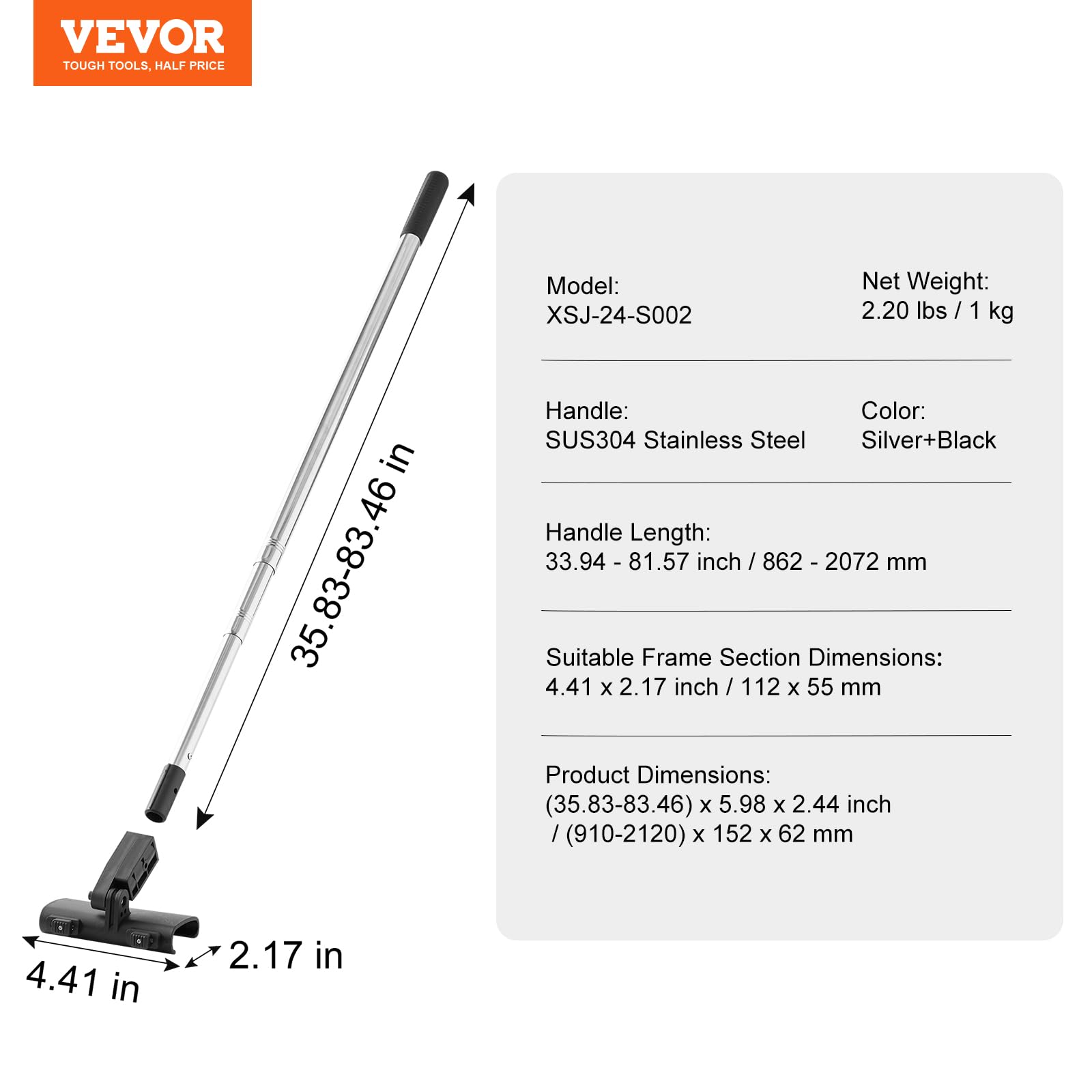 VEVOR Kit per Rasatura per Cartongesso con Manico 862-2072 mm Strumenti per Rasatura per Cartongesso, con Accessorio Coltello per Lisciatura Fissatore, per Pannello Murale, Cartongesso, Senza Lama