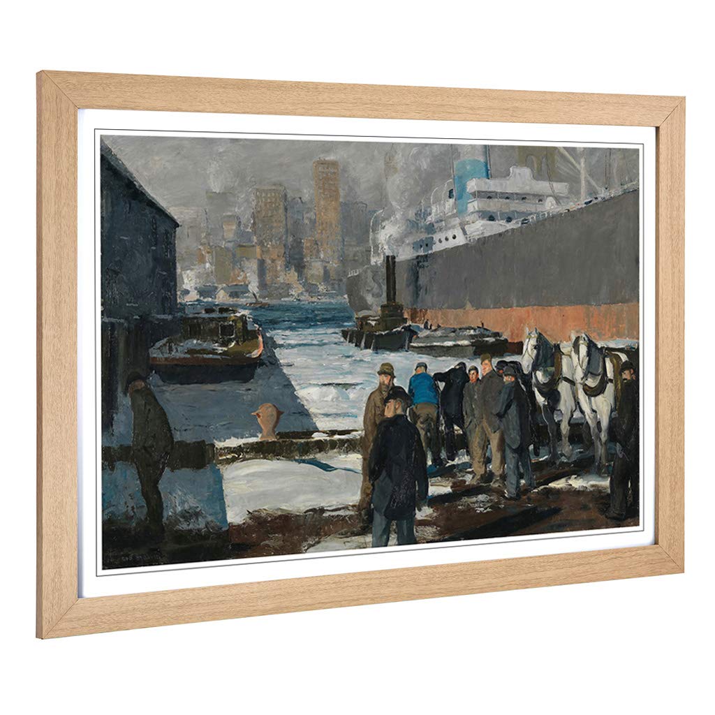Big Box Art Framed Print of George Bellows Men of The Docks Design | Wall Art Picture | Home Decor for Kitchen, Living Room, Bedroom, Hallway, Oak, A2 / 24.5x18 Inch / 62x45cm