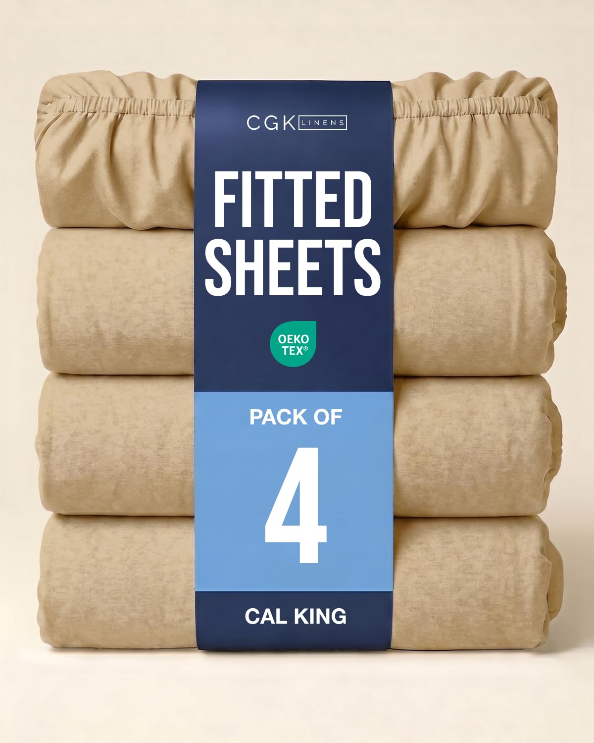 Cal King Fitted Sheet - Pack of 4 Fitted Bottom Sheet - Heathered Tan