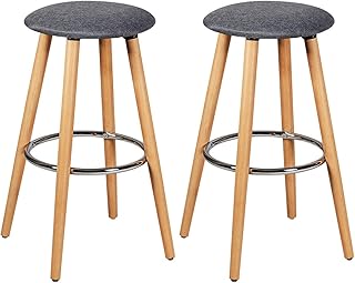 COSTWAY Set da 2 Sgabelli da Bar Alti Rotondi, Sedia per Cucina con Poggiapiedi, Gambe in Legno, Grigio