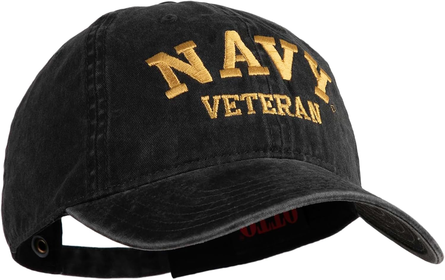 e4Hats.com Navy Veteran Letters Embroidered Washed Solid Pigment Dyed Cotton Twill Brass Buckle Cap