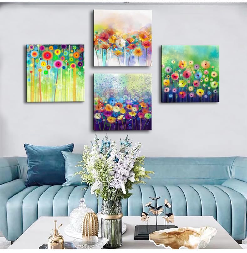 Image of Colorful Flowers Canvas Wall Art, Abstract Floral Artwork Painting Prints Modern Watercolor Pictures Framed for Living Room Bedroom Bathroom Office Home Decor - 12 inchx12 inch