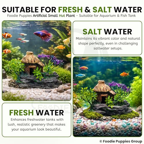 Image of Foodie Puppies Aquarium Plastic Plant with Resin Base Decor - (Small Hut Plant, 11 x 5 x 9 cm) for Fish Tank Ornament Accessories, Freshwater & Saltwater Natural Looking Artificial Plant