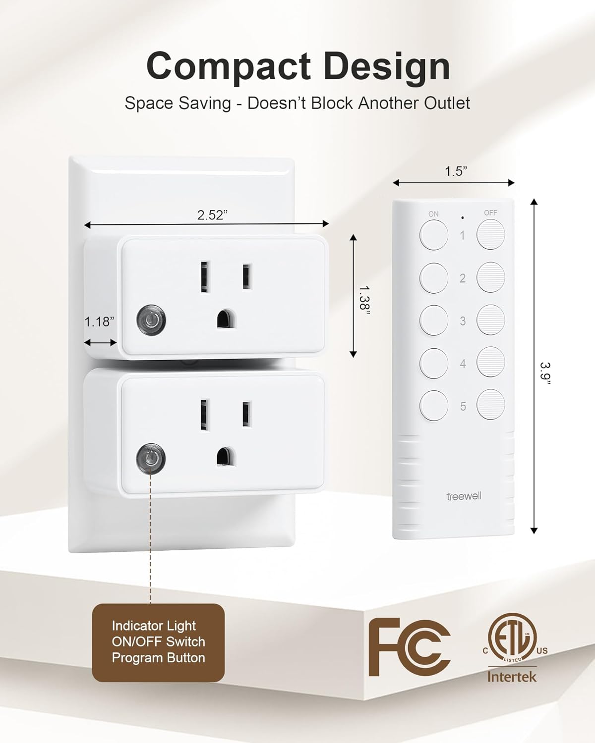 Remote Control Outlet, 200FT Long Range Wireless Light Switch, Mini Remote Outlet Plug, 15A/1875W High-Power for Lamps, Lights, Household Appliances, FCC & ETL Listed (5 Outlets + 2 Remotes)