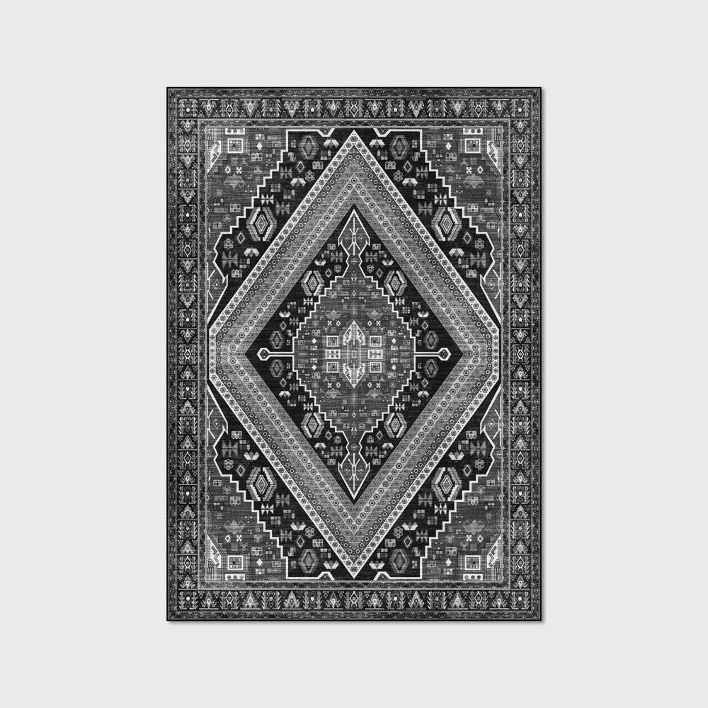 Dywaniki do salonu, antypoślizgowy dywan z krótkim włosiem, zmywalny, dywan podłogowy do sypialni, wystrój domu, dywan, romb, geometryczny styl etniczny, czarny, 120 x 160 cm