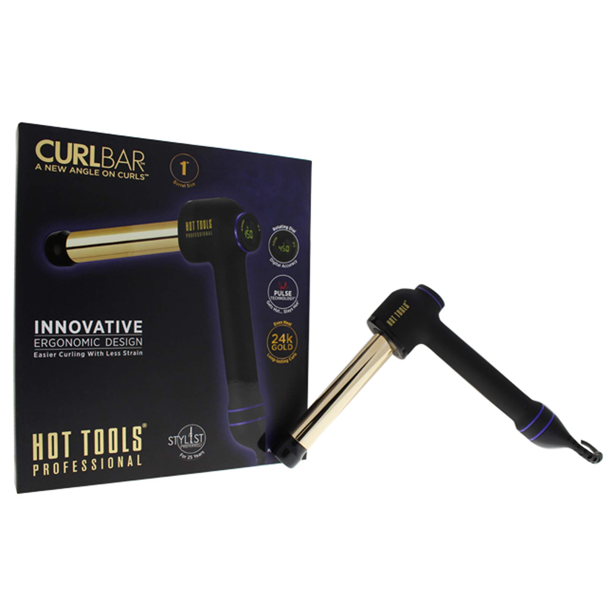 Hot Tools Pro Artist 24K Gold Curlbar Curling Wand | Long Lasting, Defined Curls (1 in)