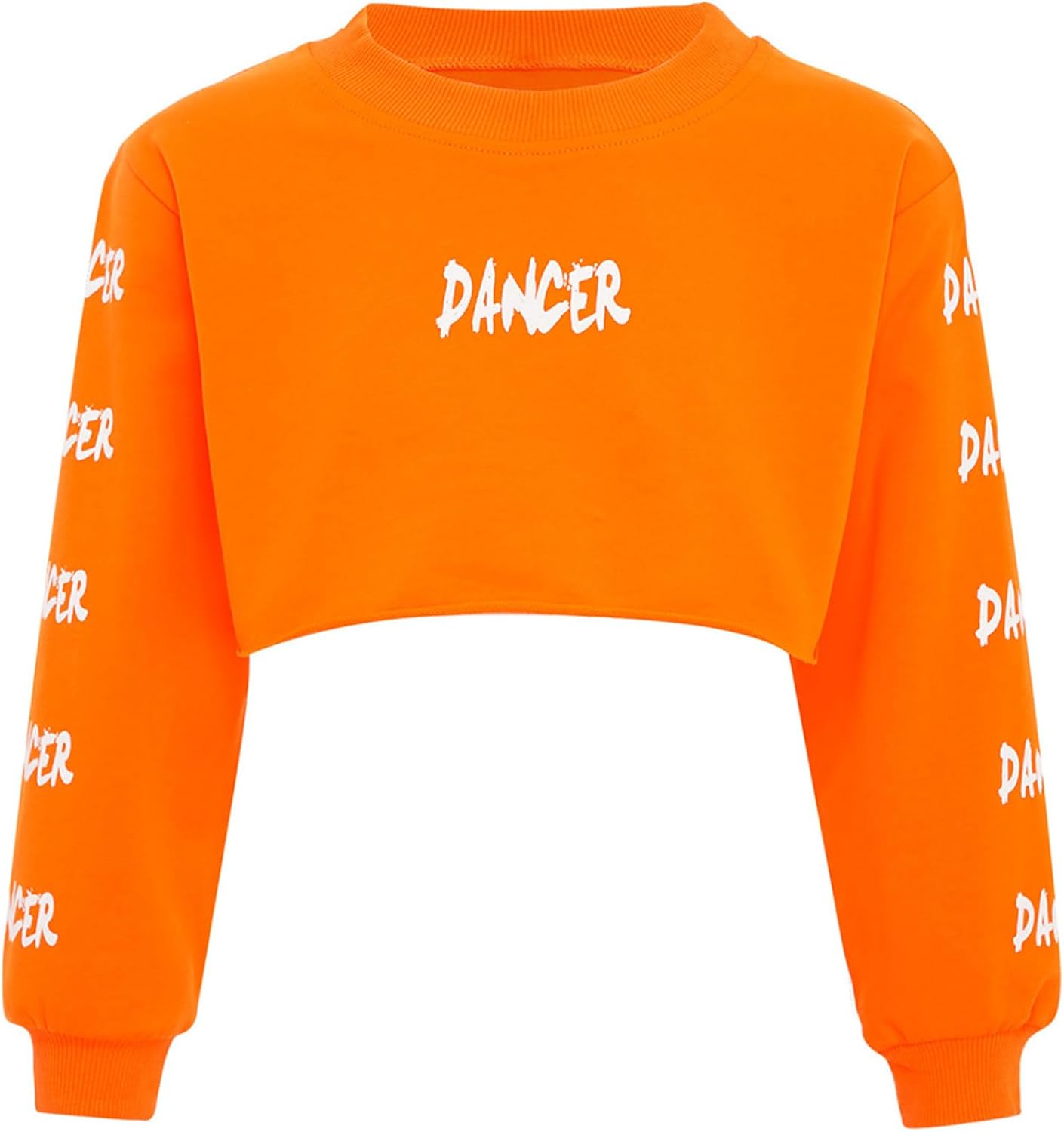 JEYPINMI Kids Girls Letter Printed Hip-Hop Jazz Dance Top Cropped Sweatshirt Long Sleeve Skateboarding Clothes