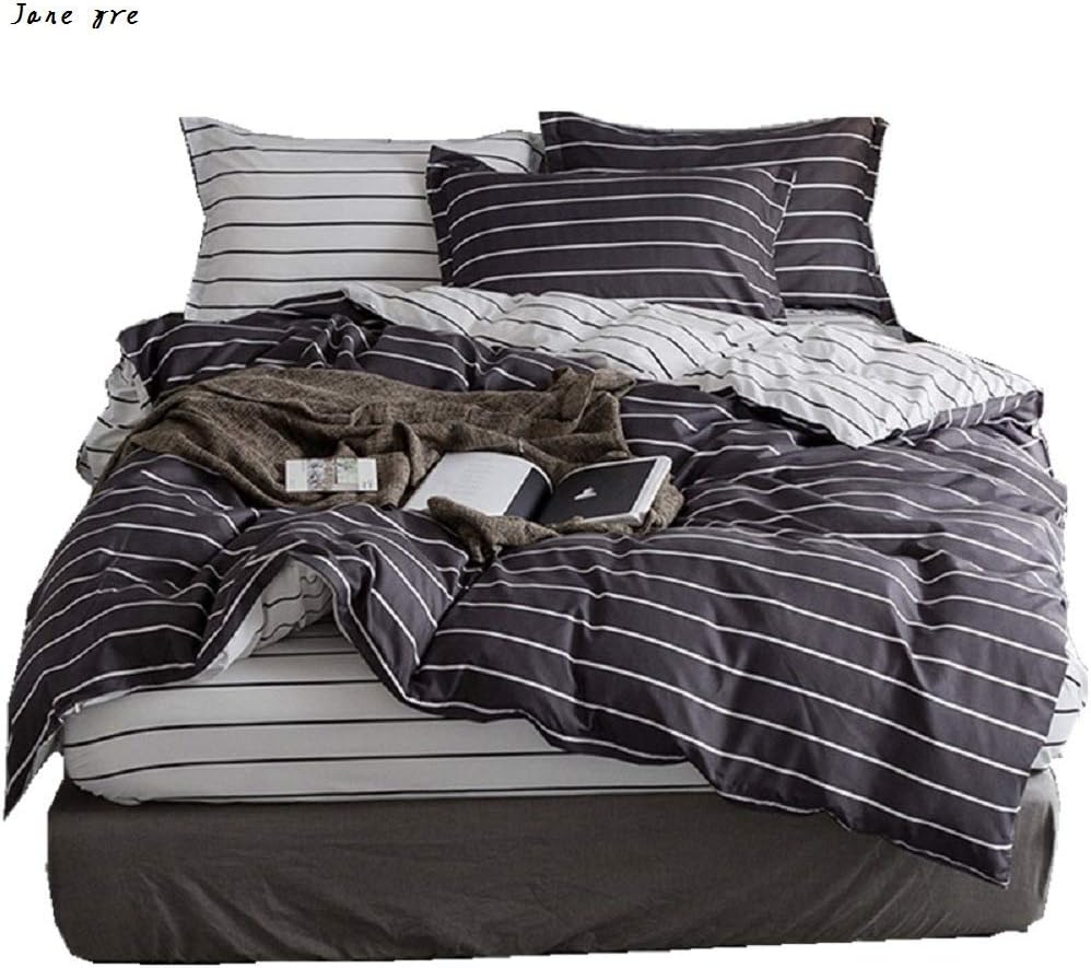 Jane yre Gray Duvet Cover Set Striped Twin Duvet Cover Microfiber Luxury Bedding Set Boys Soft and Extremely Durable Bedding Cover Set for Kids Adults with Zipper Closure and Corner Ties(3 Piece Twin)