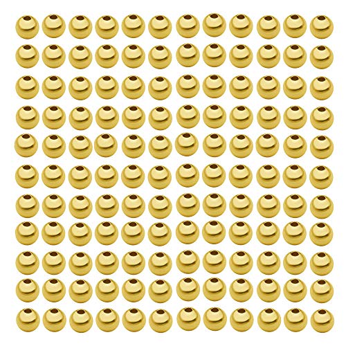 200 pcs Gold Smooth Round Spacer Beads Gold Plated Brass Tarnish Resistant Seamless Loose Connector Beads for DIY Bracelet Jewelry Making (4mm/0.16 inch (Gold))